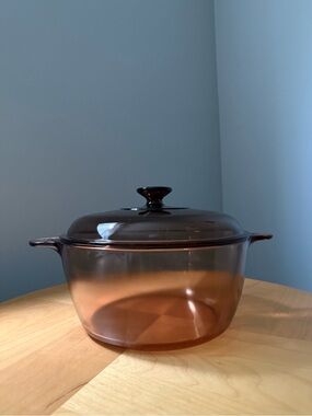 4.5L Amber Vintage Glass Corningware USA Dutch Oven Sauce Pot Pyrex Lid Cookware